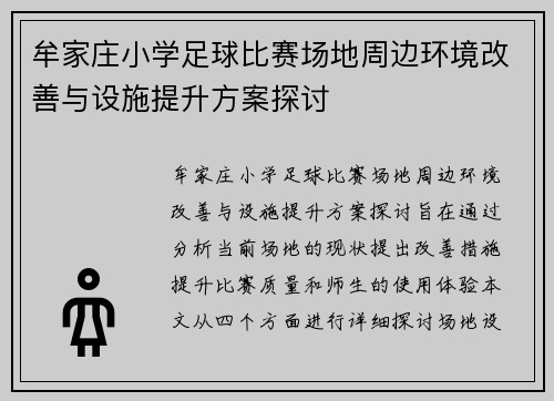 牟家庄小学足球比赛场地周边环境改善与设施提升方案探讨